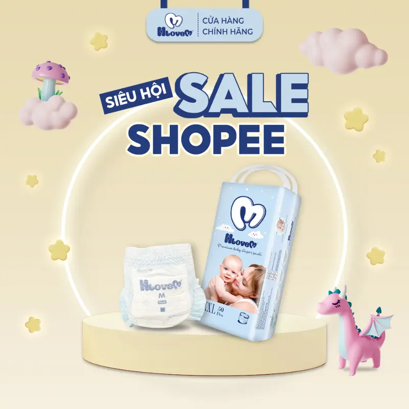 Tã bỉm Quần Hlovem cho bé , khô mông cho bé đồng size 50 Miếng 7
