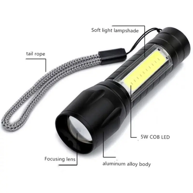 Senter Mini Swat LED Bisa Zoom Lampu Mini Flashlight USB Charger + Box 3 Mode Waterproof Senter Camping Mancing