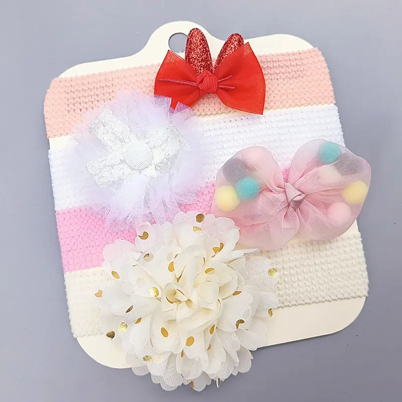 Caramel - Bandana Bayi Anak-Anak Perempuan Headband Set 3 Pcs Accessories Motif Pita Bunga Bando Newborn Aksesoris Rambut 0