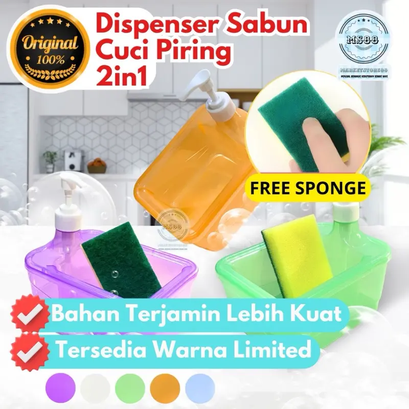Dispenser Sabun Cuci Piring /Tempat Sabun Cuci Piring /Tempat Sabun Cair Cuci Piring Bentuk Bulat Soap Pump Dispenser 2in1 +Sponge Wadah sabun /Dispenser Sabun Cuci Piring Mangkok 0