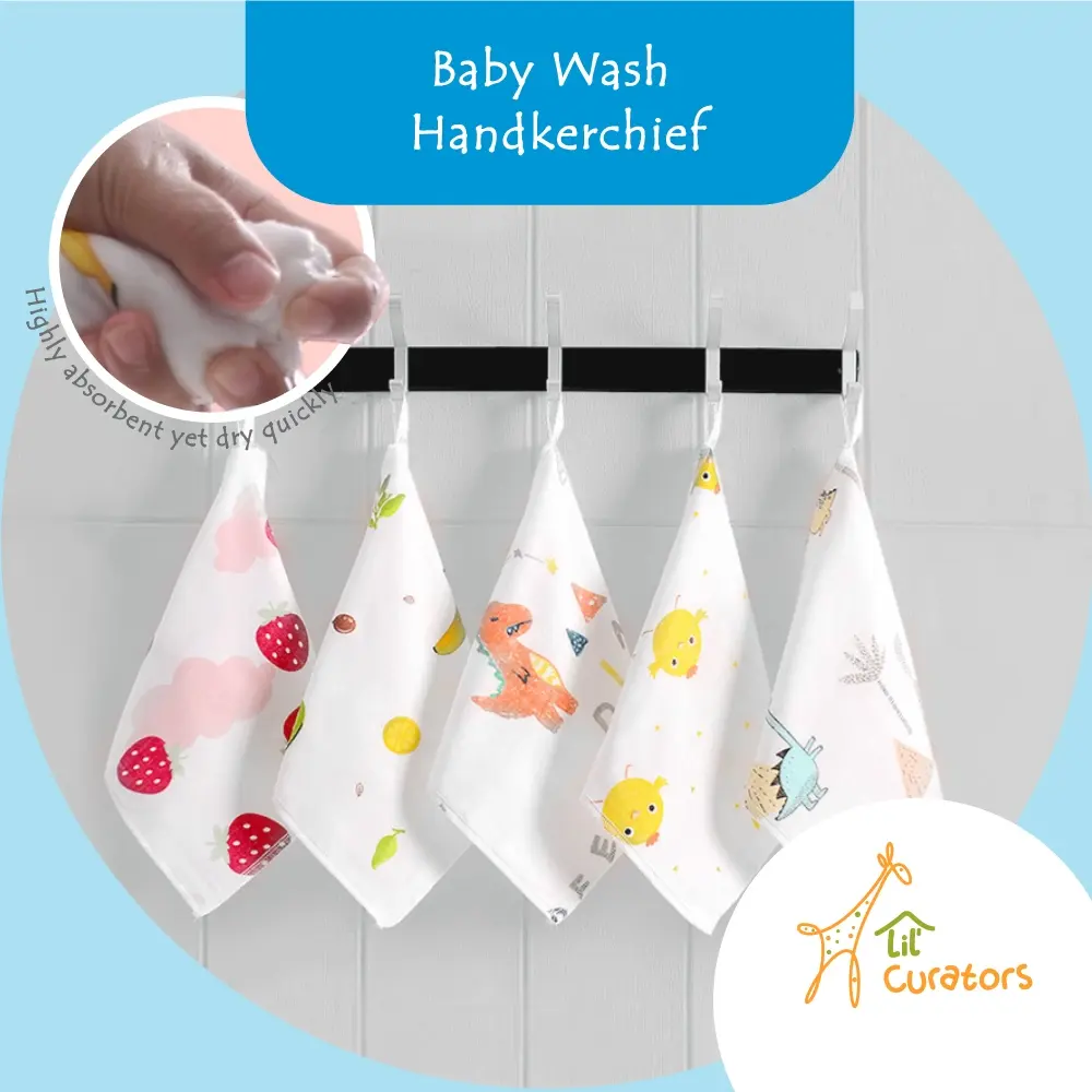 (Lil' Curators) 25x25cm Baby Wash Cloth Handkerchief Burp Towel 4 Layer Cotton