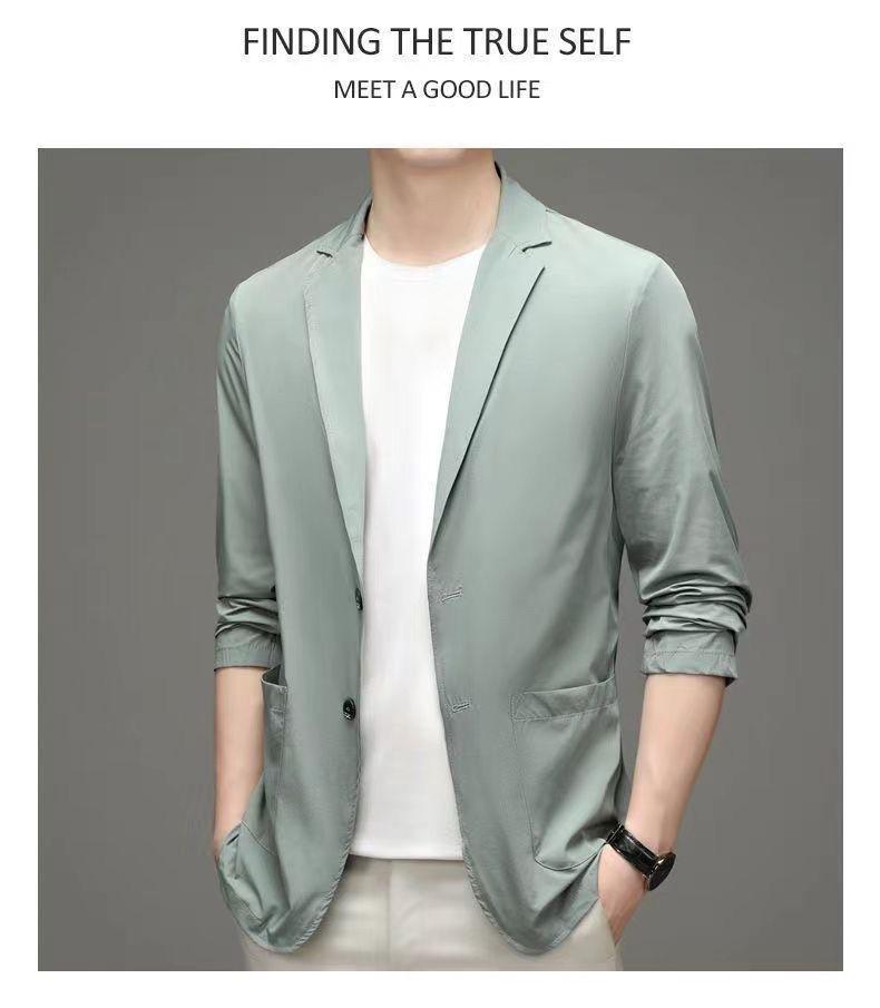 Product Introduction of Men's Ice Silk Lightweight Leisure Suit Ultra-Thin Breathable Sunscreen Top Non-Ironing Single Western Suit Jacket 29