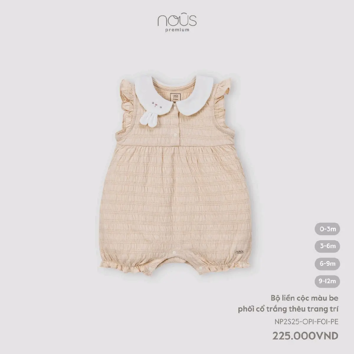 GB D25: Body suit, bộ liền cộc tay Nous  màu hồng, màu be phối cổ trắng thêu trang trí: size 0-12m.