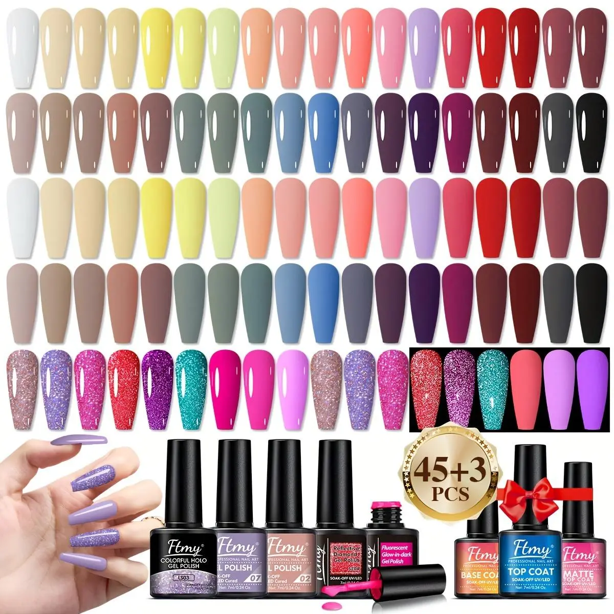 45 Color Gel Nail Polish Kit, 48pcs/set Nail Polish & Base Coat & Top Coat & Matte Top Coat, Suitable for UV/LED Light, Gifts for Women and Girls Wedding Party