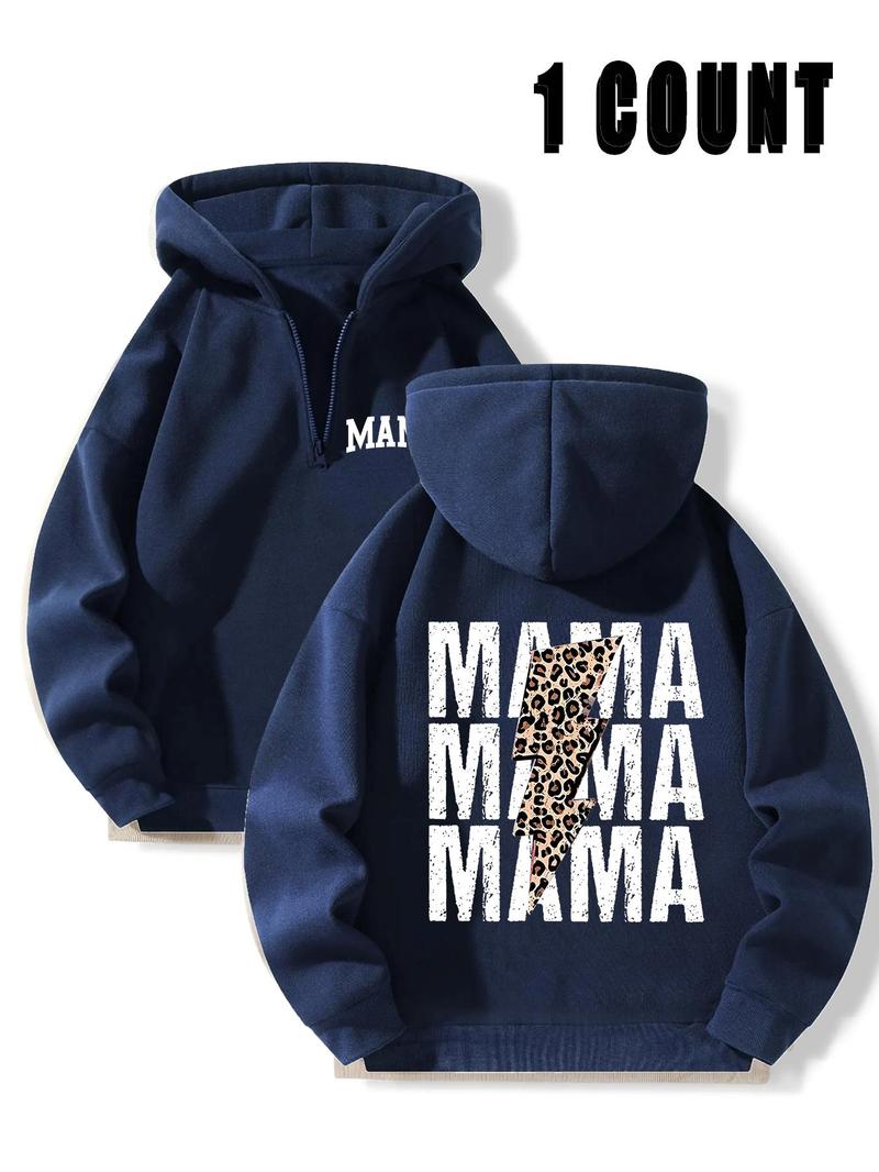 Product Introduction of Women's Letter & Leopard Print Hoodie, Casual Trendy Style Cozy Long Sleeve Hooded Sweatshirt for Fall & Winter, Women's Clothes for Daily Wear 7