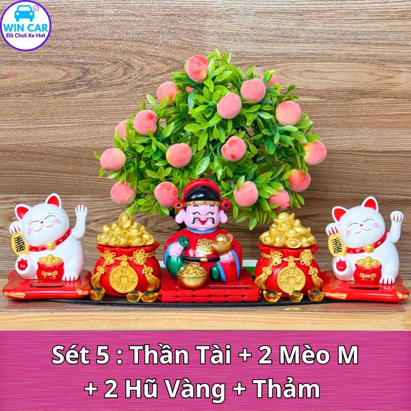 Sét 5 ( Ngũ Tài Vượng Phát) -  Mix Thần Tài và Hũ Vàng Trang trí Ô tô, Xe Hơi, bàn Làm việc, phòng khách