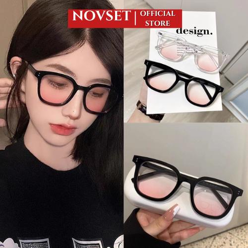 Kính mắt nữ nhiều màu kính NOVSET Kính mát tạo hiệu ứng má hồng dễ thương hai màu trong suốt gọng đen