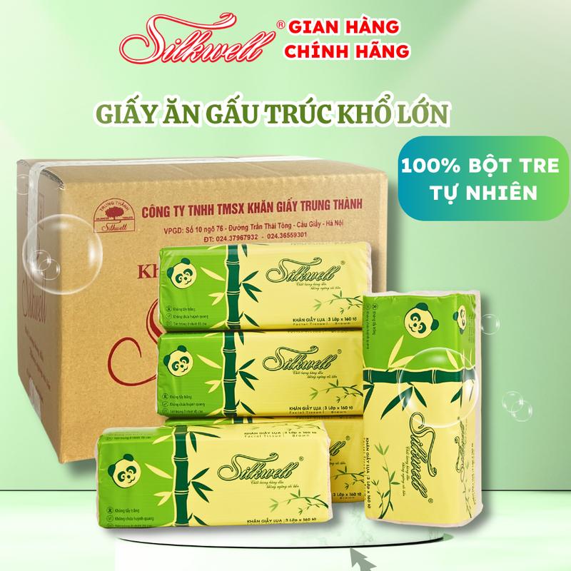 Giấy ăn gấu trúc SILKWELL Thùng 9 gói 160 tờ 3 lớp 100% bột tre tự nhiên Khăn Giấy Silkwell chính hãng Giấy Vệ Sinh