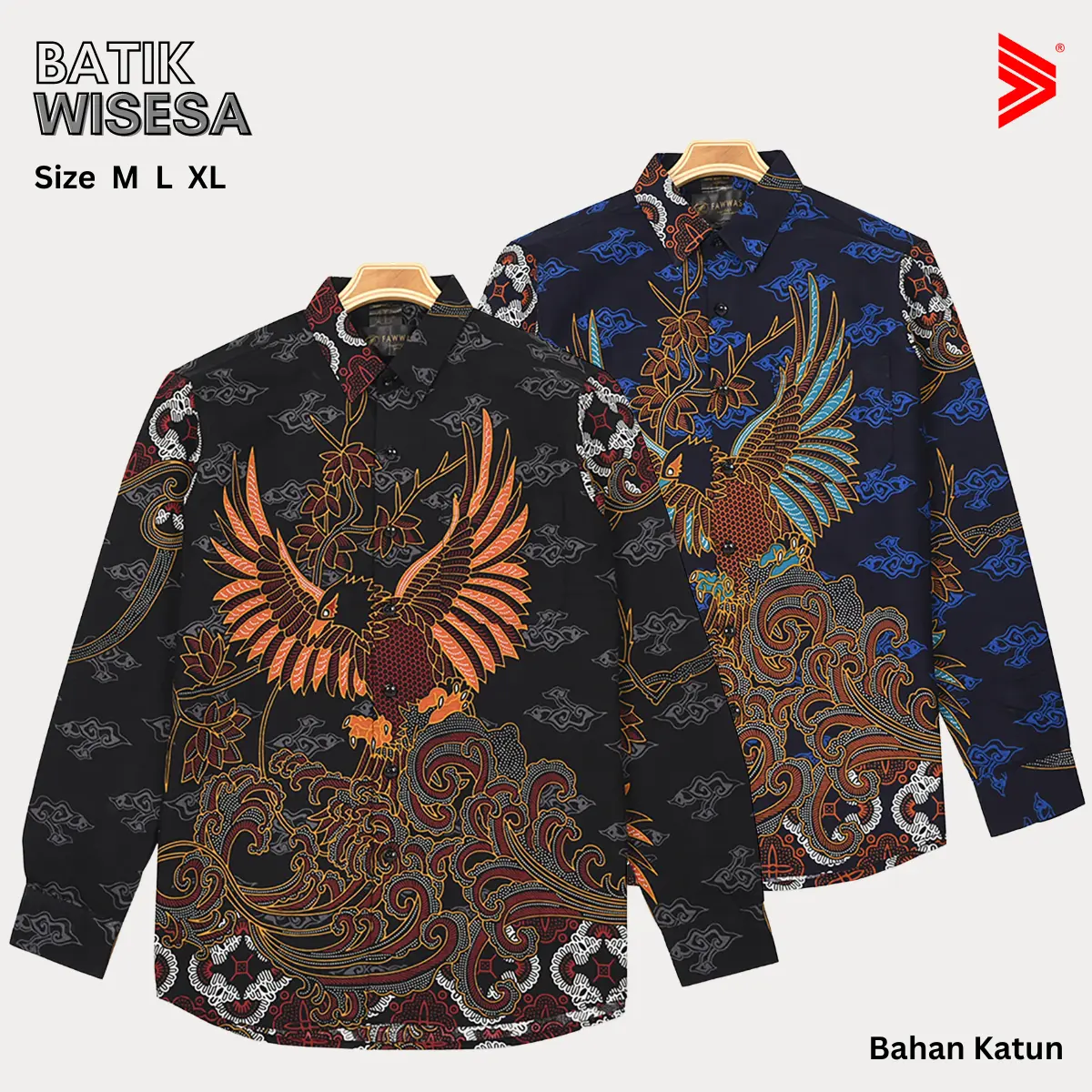 Tiagan99 Batik Pria Lengan Panjang Slimfit Modern Bahan Katun Hitam Biru Wisesa