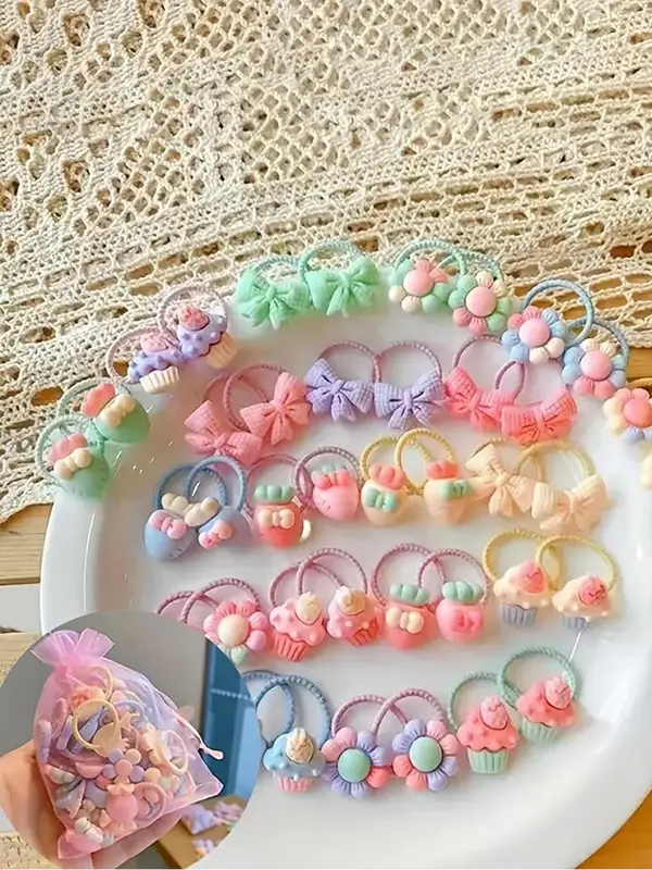 Cute Colorful Flower Fruit Design Hair Ties, 2024 New Style Colorful Hair Ties for Girls, Fashion Pink Hair Accessories for Party, Daily Clothing Decor, Hairstyles Ideas for Girls 2