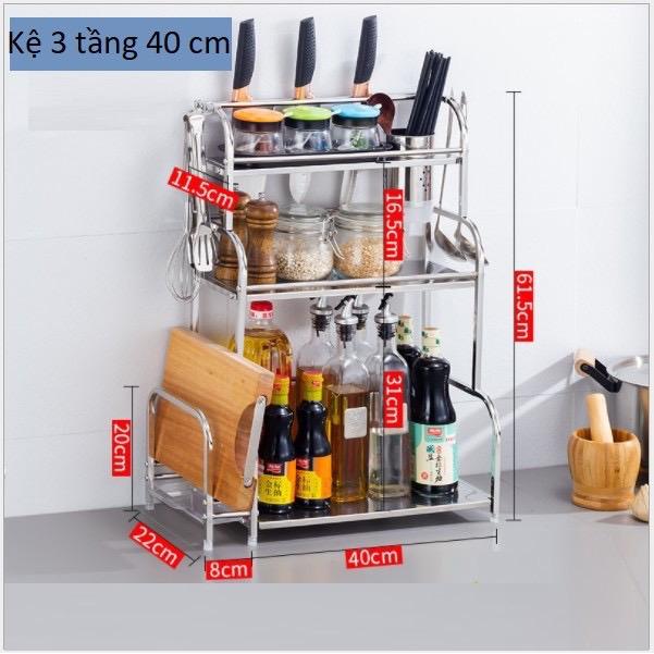 Kệ Đựng Gia Vị Nhà Bếp INOX 304 Đặt Bàn Cao Cấp Không Han Gỉ, (2Tầng và 3 Tầng) Tặng Kèm Khay Để Thớt, Cắm Dao Tiện Dụng