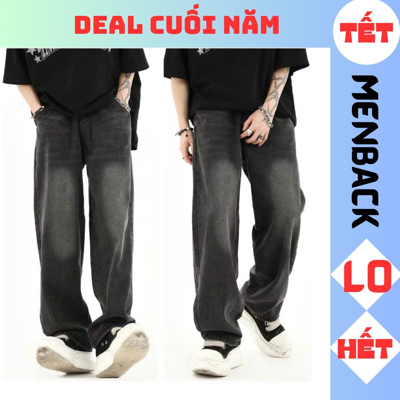 [ MENBACK ] - Quần jean nam dáng ống suông đứng baggy màu xanh retro chất vải dày dặn jean bò mềm Menswear Pants có túi