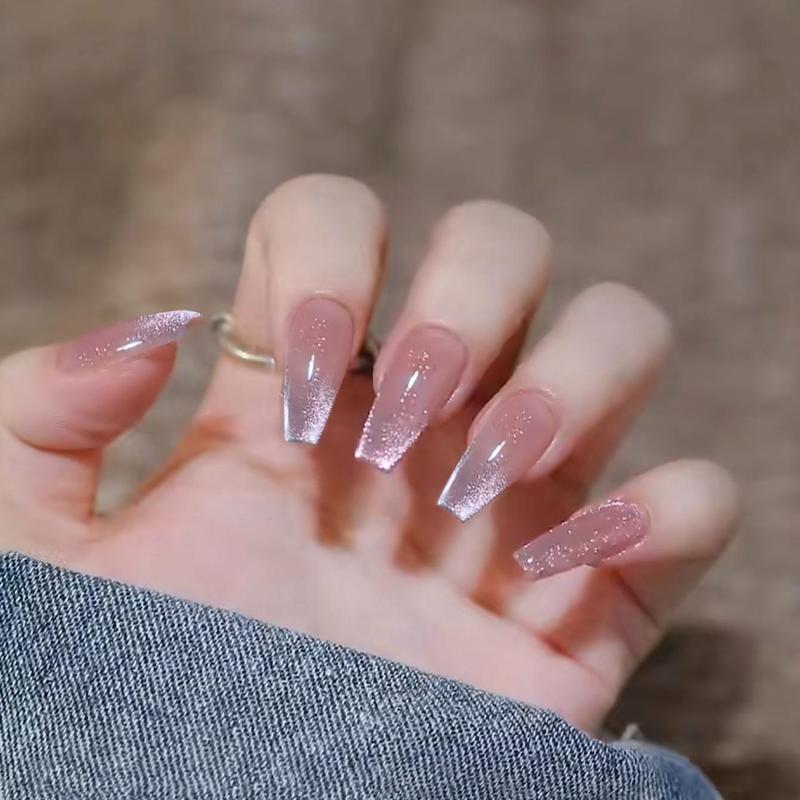 Glitter Fake Nail & 1 Sheet Tape & 1 Count Nail File, 24pcs Long False Nail for Women & Girls, Removable Nail Art Artificial Full Cover, Women Girls DIY Manicure, Christmas Gift 2
