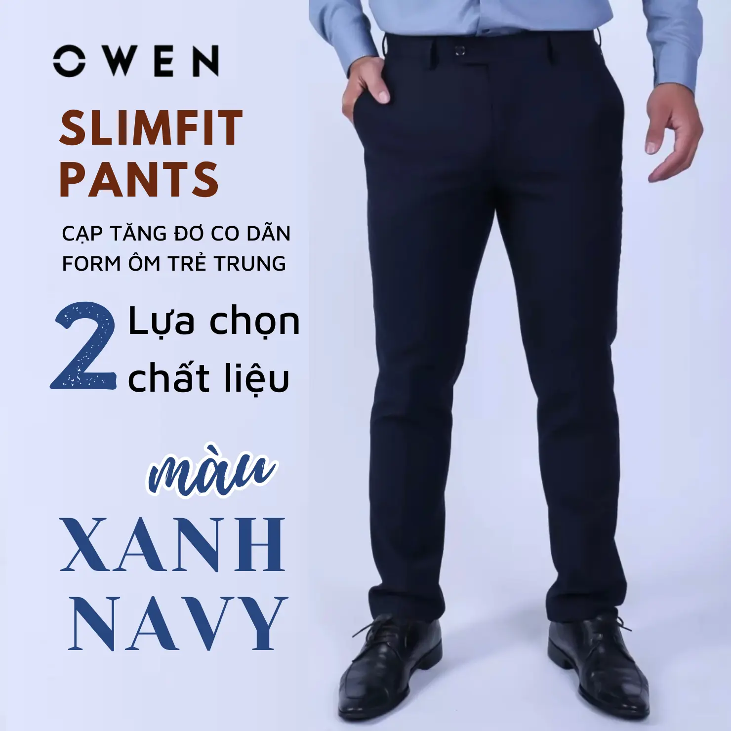 OWEN - Quần âu nam màu XANH ĐEN dáng SLIMFIT có cạp tăng đơ co dãn 231505 Menswear Pants quana  unam