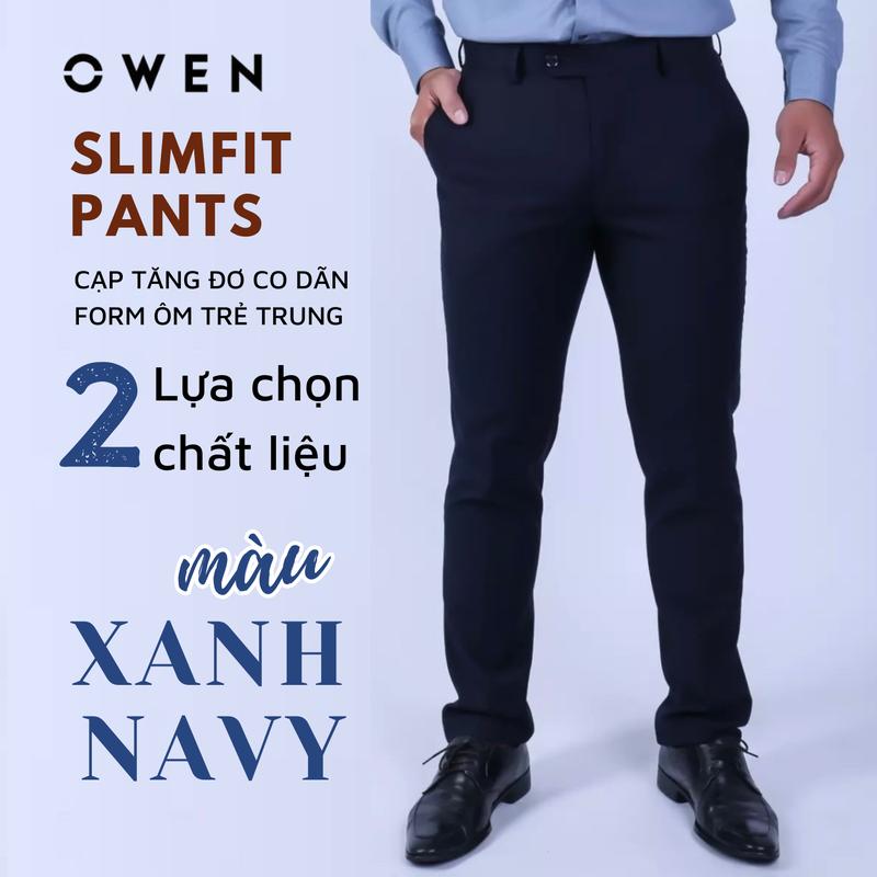 OWEN - Quần âu nam màu XANH ĐEN dáng SLIMFIT có cạp tăng đơ co dãn 232455 Menswear Pants quana  unam