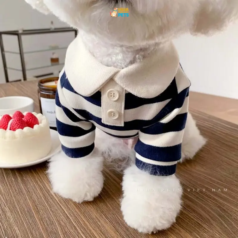 Áo Thun Sọc Cổ Thỏ Cotton Dễ Thương Cho Chó Mèo Mặc Quần Áo Cho Thú Cưng Cao Cấp Hàn Quốc Hiha Pets. 1