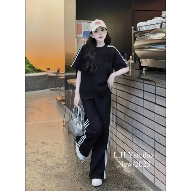 Set Bộ Thụng Phối Viền Sọc THÊU CÚN  Quần Xuông Bigsize (chất vải mi hàn) 2