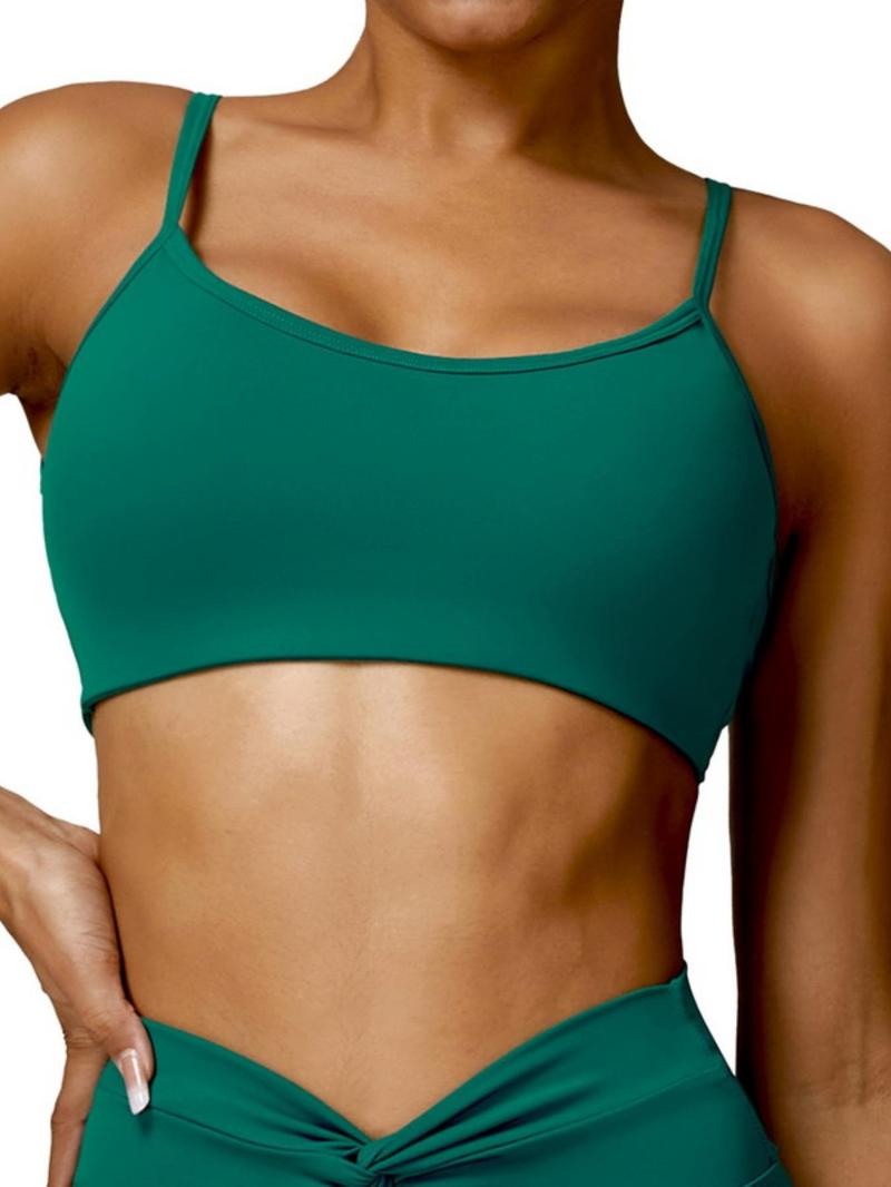 Product Introduction of Women's Plain Twist Backless Removable Chest Pads Sports Bra, Sporty Casual Adjustable Strap Bra for Yoga Gym Fitness, Ladies Sportswear 3