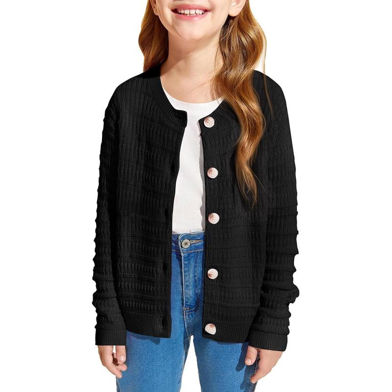 TikTok Shop Haloumoning Girls Button Down Cardigan Jackets Kids Long Sleeve Cable Knit Sweaters 5 14 Years