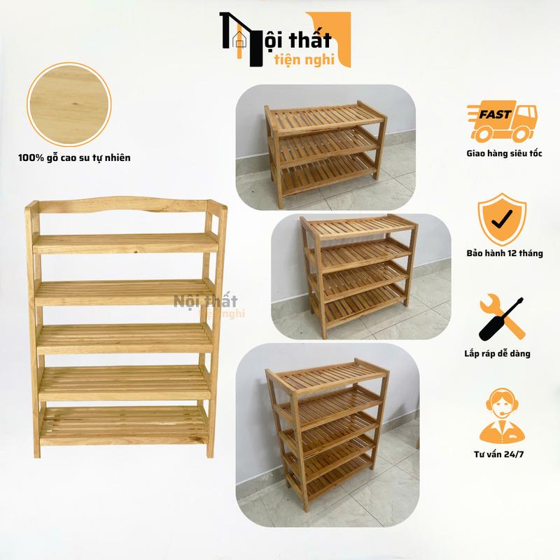 Kệ giày dép 3 tầng, 4 tầng, 5 tầng bằng gỗ cao su phủ Pu chống mối mọt, kháng nước dễ decor set up, thích hợp mọi không gian