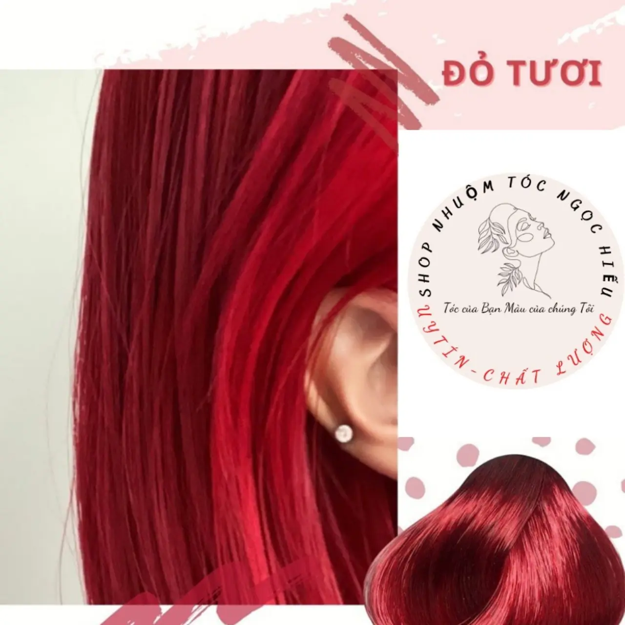 Combo Nhuộm Tóc Hàn MÀU ĐỎ TƯƠI(Đỏ Lửa) Gồm màu nhuộm+oxi trợ nhuộm+ gang tay+mũ chùm đầu Đổi Màu Tóc Nữ