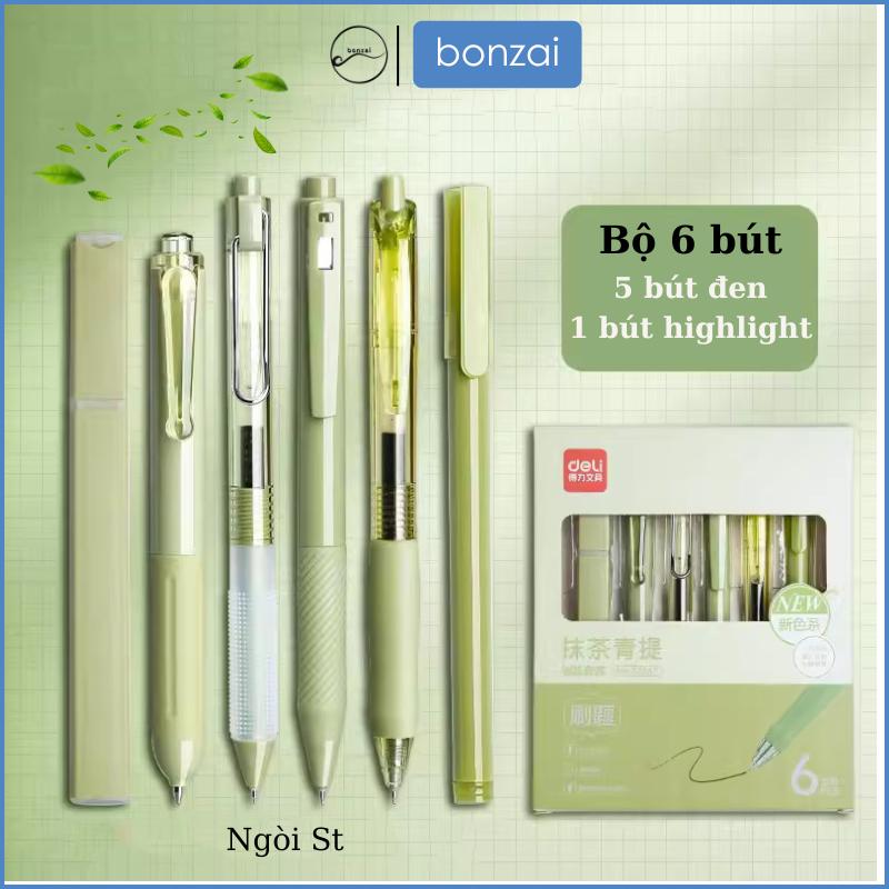 Bộ 6 bút Deli Xinh Xắn 33867 mực đen viết trơn êm đầu ngòi St, Cs nhanh khô. (Hàng Chính Hãng)