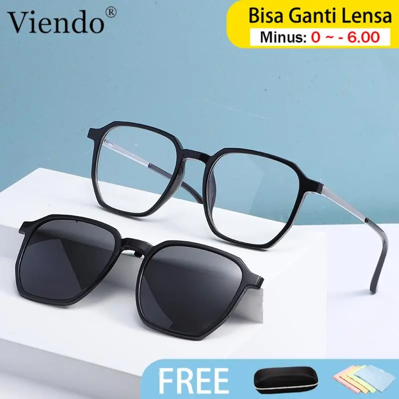 Magnetic Clip On Eyeglasses Frame Women Men 2 in 1 Anti Blue Light Blocking Polarized Business Style Metal Anti Sunlight UV400 Protection Optical Glasses Eyewear Sunglasses kacamata hitam 0