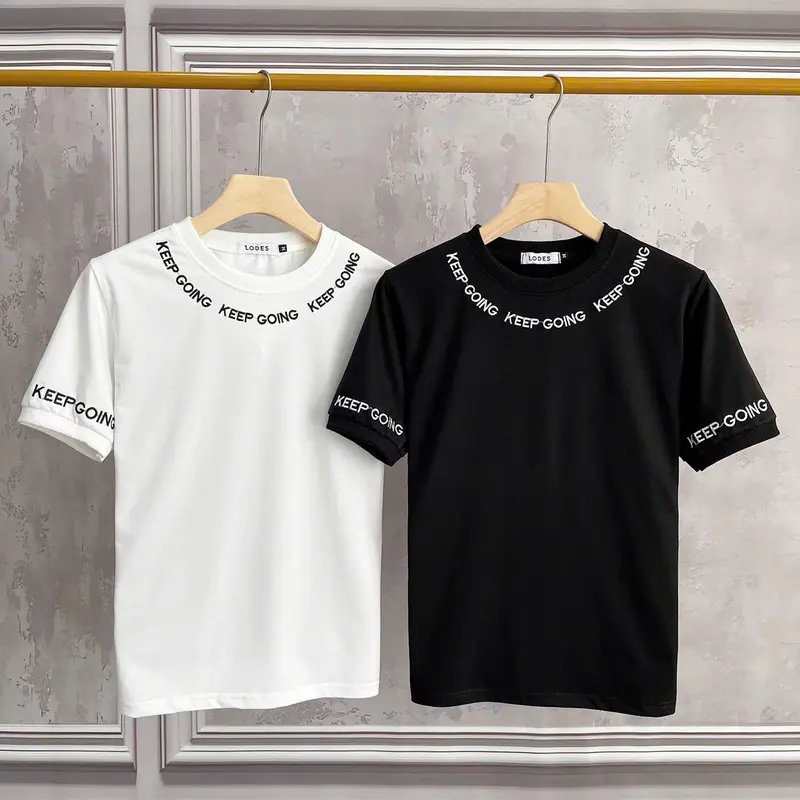 Áo thun nam Unisex cổ tròn thêu chữ vòng cổ,viền tay phối bo cổ phong cách trẻ trung Menswear Tre vl 0