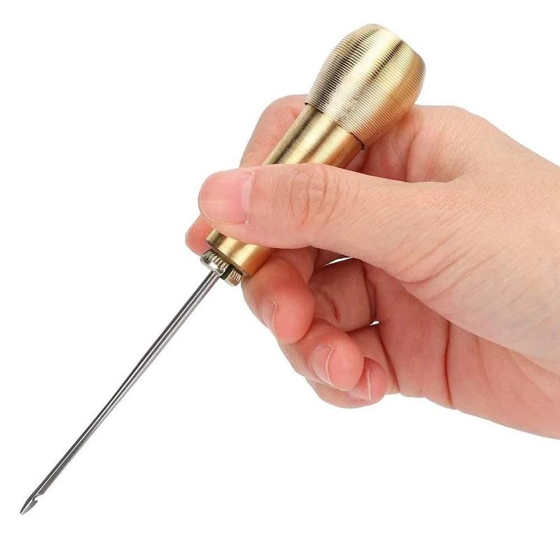 Product Introduction of 1Set Portable Sewing Awl Needle Handmade Leather Sewing Tools with Copper Handle Nylon Thread Leather Sewing Tapered Needles Straight Hook DIY Craft Leather Sewing Kit DIY for Shoes and Leather Repairs 21