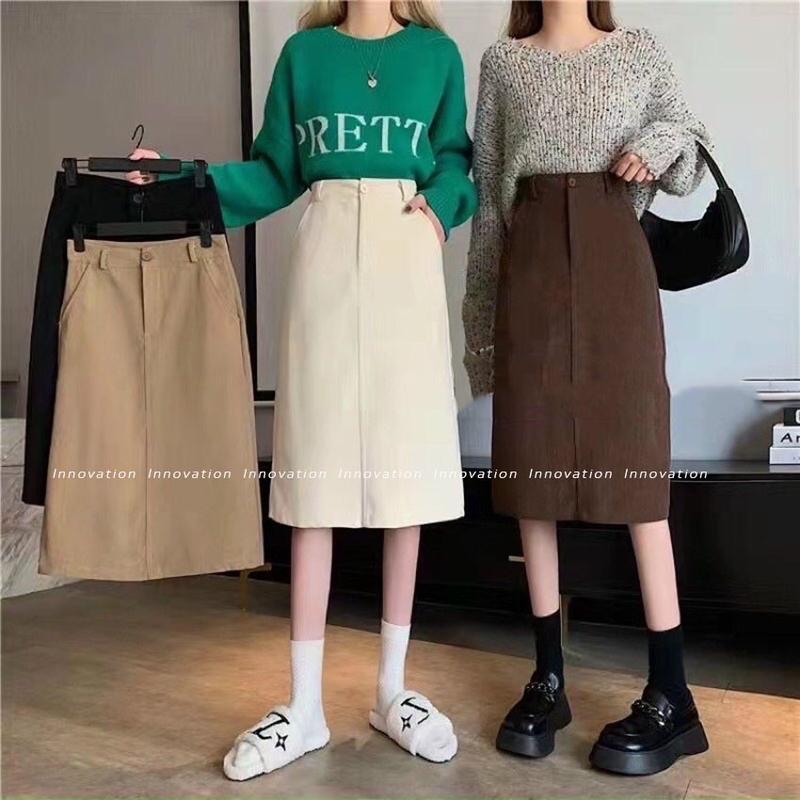 [Tặng Kèm Đai] Chân váy dài ,váy nhung tăm dáng dài kèm đai TA-6681 Nữ Kem Women