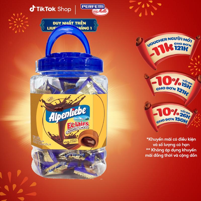 Hũ Kẹo mềm Alpenliebe Eclairs Hương Caramen Nhân Vị Socola chảy Hũ 50 viên