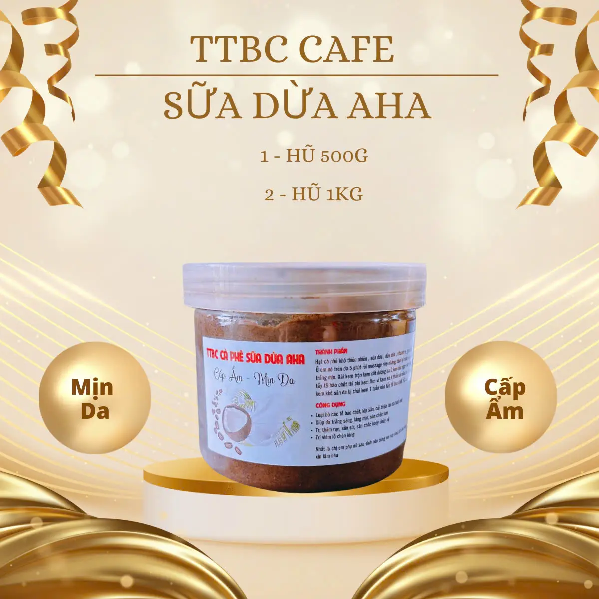 [NHƯ NHƯ KEM TRỘN] Tẩy Tế Bào Cafe Sữa Dừa AHA Hỗ Trợ Làm Sáng Da, Giúp Mịn Da 500g và 1kg