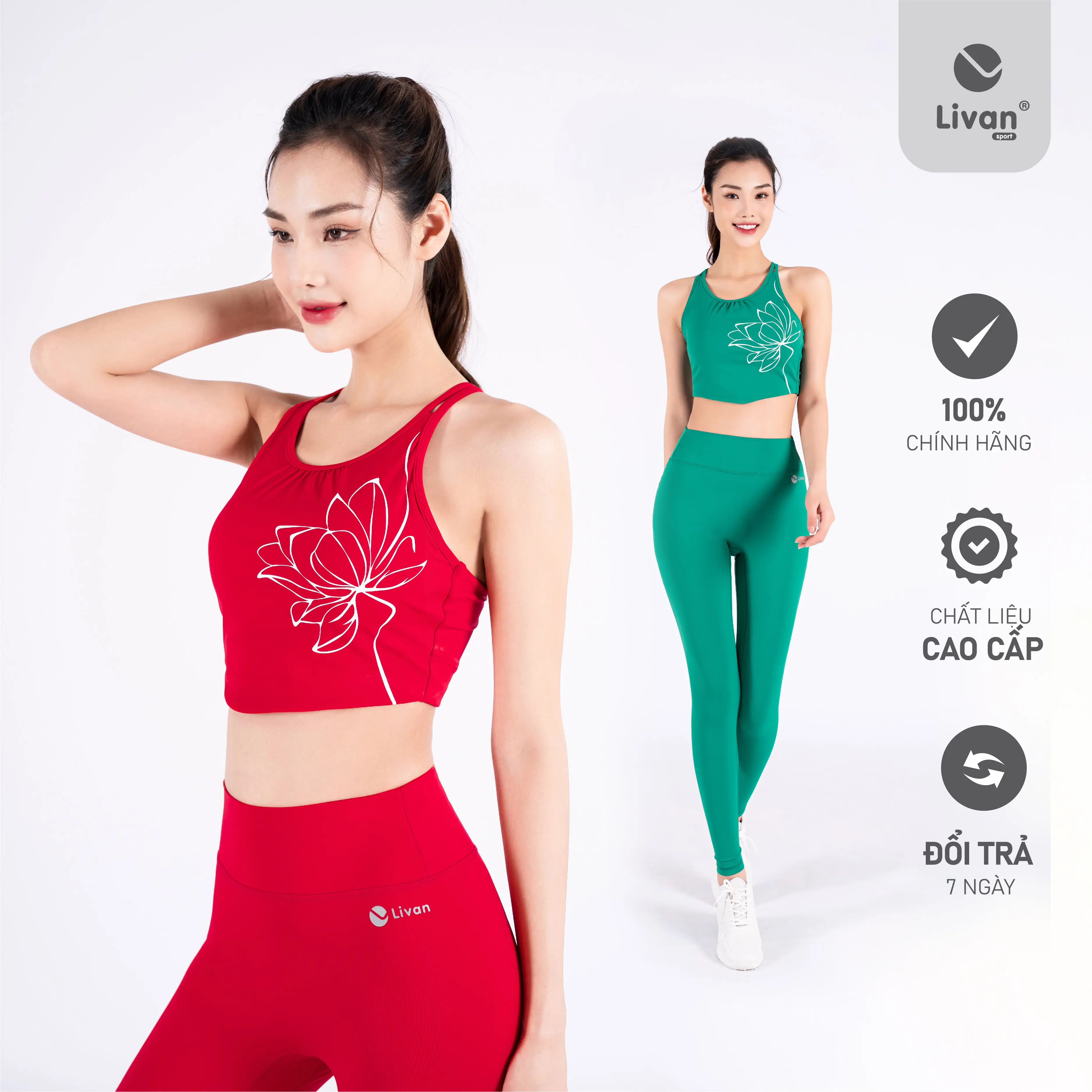 Bộ Tập Yoga LV24N01F501 Áo Bra Yếm Đệm Rời & Quần Legging Cạp Cao Livan Sport Tập Gym Yoga