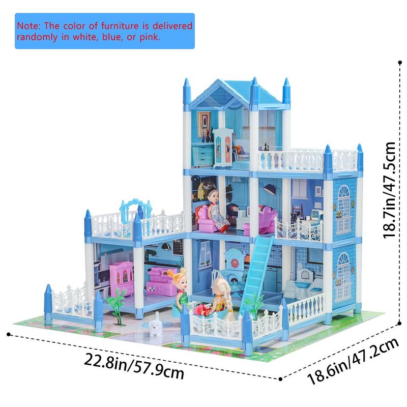 1 Set Doll House With 4 Dolls, DIY Doll House Kit, Pretend Play Dollhouse Toy For Kids, Miniature Furniture 1