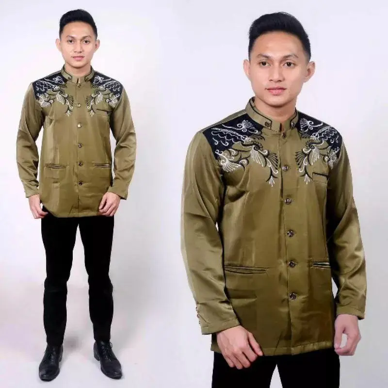 SKN Jasko Bordir Motif KIPAS Baju Jas Koko M L XL XXL 3L 4L 5L Jumbo Pria Kain High Twist Premium Hitam Putih 1