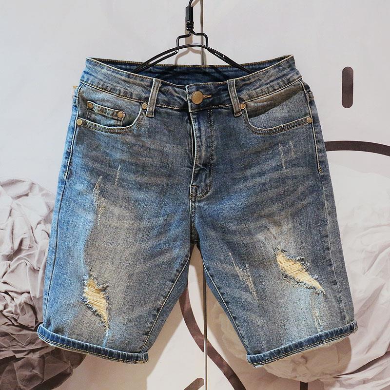 Quần Soóc Jean Nam, Thương Hiệu Thời Trang Mùa Hè, Quần Soóc 5 Phần Tư, Thời Trang Phong Cách Ins Hàn Quốc, Quần Dài Giữa Rách Thẳng, Hợp Xu hướng 5