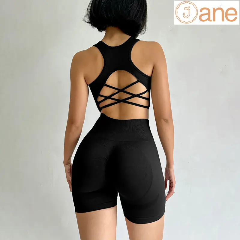 J*Seamless yoga suit set, vest shorts two-piece set, fitness running, quick drying belt, bra, sports suit, women's set