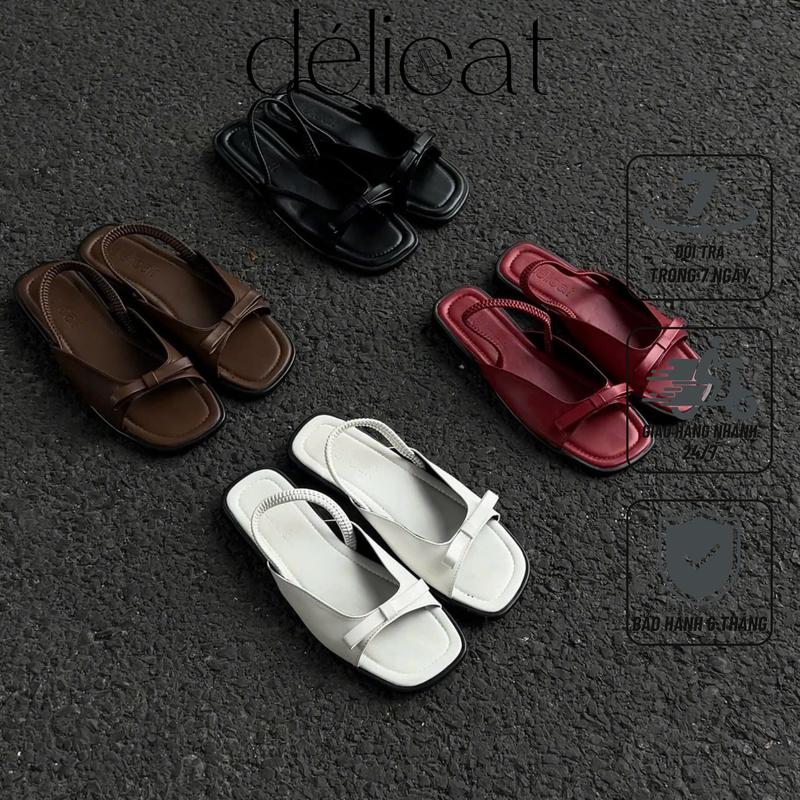 Form lớn chân ốm thon lùi size Giày sandal bệt nữ quai gắn nơ quai hậu thun xinh xắn D201