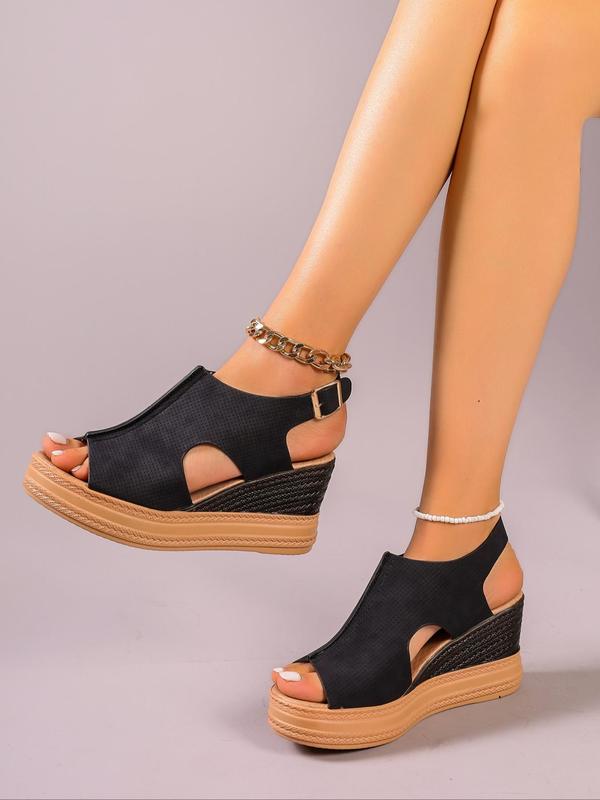 Women's Elegant Fashionable Plain Color Wedge Sandals, Casual Comfort Peep Toe Platform Sandals for Summer, Trendy All-match Retro Sandals for Daily Wear 7
