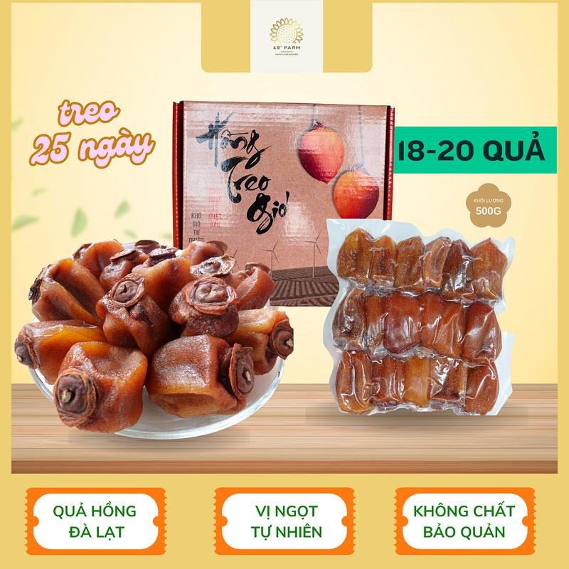 Hồng Treo Gió 25 Ngày Đà Lạt 19 ĐỘ FARM Trái To Đẹp Vị Ngọt Tự Nhiên Không Chất Bảo Quản - Hộp 500g  Food Ăn Vặt Snack Thức Ăn hoshigaki