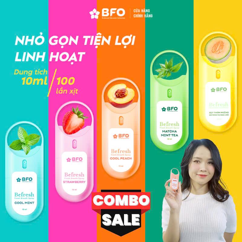 Combo 2 Xịt Thơm Miệng BFO Befresh 10ml Hương Trái Cây Tự Nhiên Lành Tính Cho Hơi Thở Thơm Mát Công nghệ Anh Quốc | Xịt Miệng
