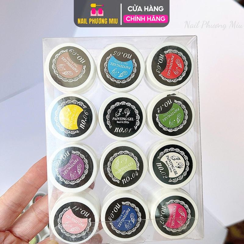 Set Gel Vẽ 12 Màu 8ml hũ Đậm Đặc Dễ Vẽ Nail Vẽ Nổi Sơn Gel Tạo Loang Chuyên Dùng Làm Móng Nail Phương Miu Nữ Women