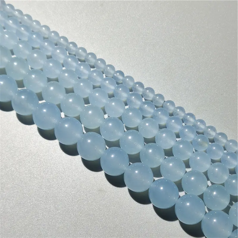 2025 Light Gray Blue Chalcedony Loose Beads Semi-finished DIY Handmade Beaded Agate Woven Unisex Bracelet Necklace Jewelry Hot Sale