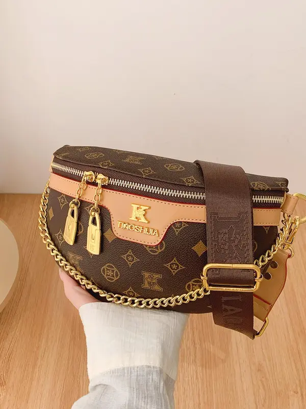 Women's Fashionable Geometric Pattern Crossbody Bag, Casual PU Leather Zipper Shoulder Bag for Daily Used, Trendy Versatile High-quality Daily Commuting Bag 7