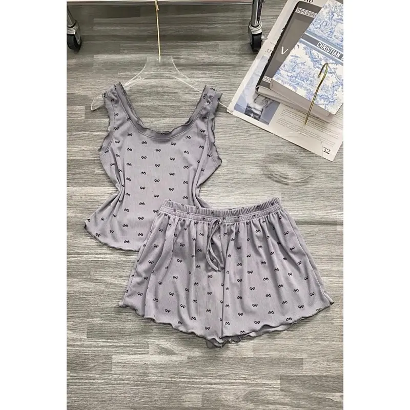 ￼Bộ ngủ pijama Ba Lỗ quần đùi chất thun gân mịn mát dễ thương form dưới 58kg 1