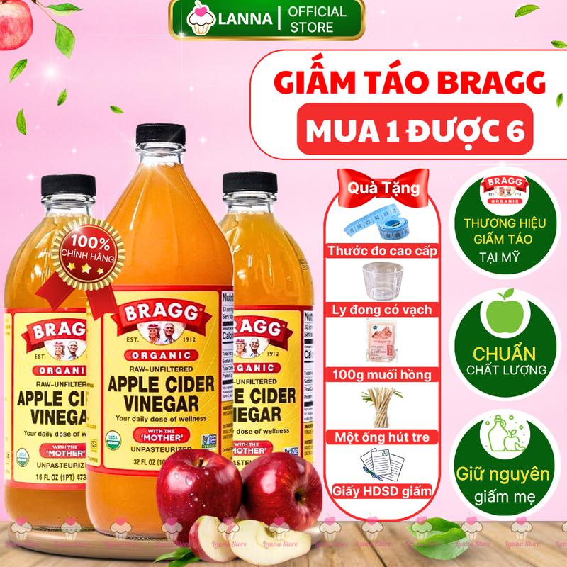 TẶNG KÈM 5 PHẦN QUÀ Giấm Táo Bragg Có Giấm Cái - Dấm Táo Mỹ Thức Uống Healthy Eatclean Gia Vị Nấu Ăn Trộn Salad