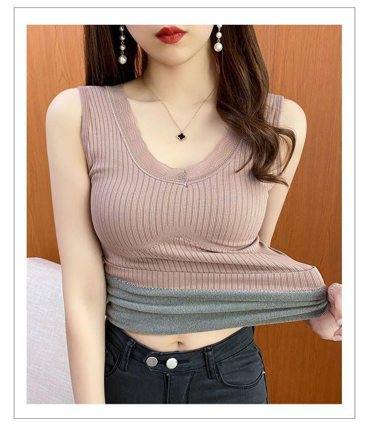 Product Introduction of Thời trang nữ，Áo Vest Ấm Áp, Thời Trang, Dành Cho Mùa Đông Của Phụ Nữ, Có Đệm Ngực, Lót Lông Cừu, Dày Dặn, Thích Hợp Cho Học Sinh Mới, Kiểu Dây Đeo, Không Đường May, Mỏng Vừa Vặn, Áo Lớp Nền dễ phối đồ 16
