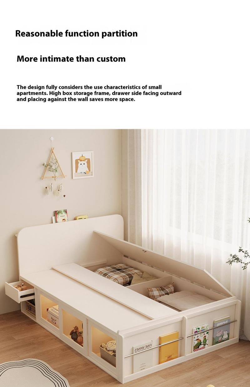 Product Introduction of [Pre-order]Children's small-sized bedroom one meter two children's storage high box bed, milk oil wind single bed 5