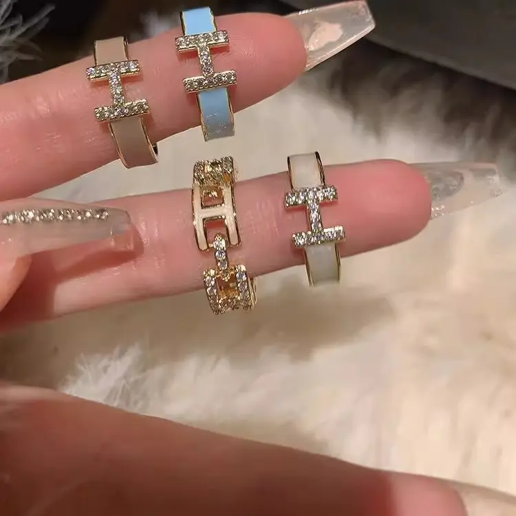 French Letter H Ring Zirconia Light Luxury Delicate Stacking Rings Adjustable Elegant High-end Fashion Rings Jewelry Accessory