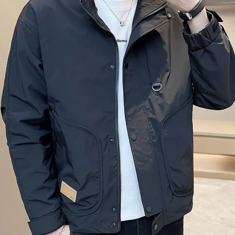 2024 New Men's Work Jacket Trendy Loose Stand Collar Coat Ins Popular Men's Casual Clothing Spring Autumn Footwear